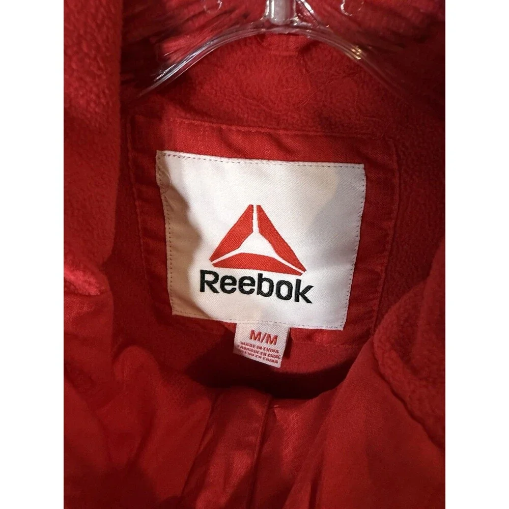 Reebok Retro Jacket Men's MediumNeon Red Hood Fleece Lined Windbreaker Full Zip